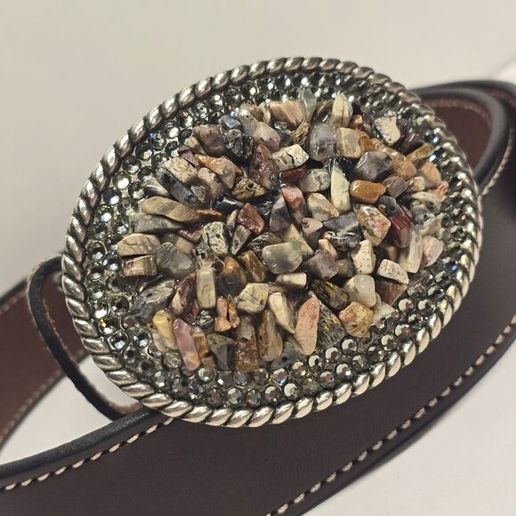 Vintage COBLENTZ Brown Leather Western Belt Stones Rhinestones Buckle Cowgirl main image 9